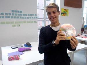 Riccardo winning the 'Guess the amount of sweets in the tub' competition
