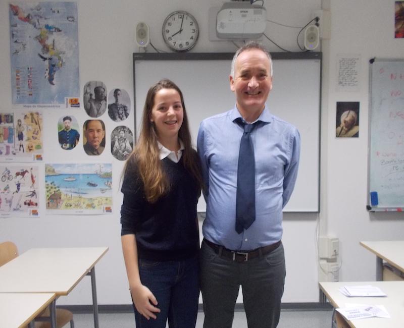 Capucine being congratulated by Mr Rafferty