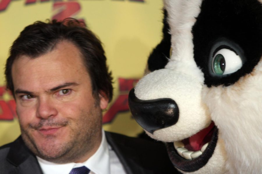 Jack Black with his character, Po.